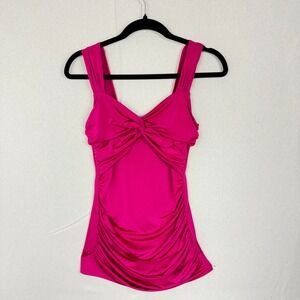Vintage Y2K Forever 21 Hot Pink Ruched V Neck Tank Top Women's Size M